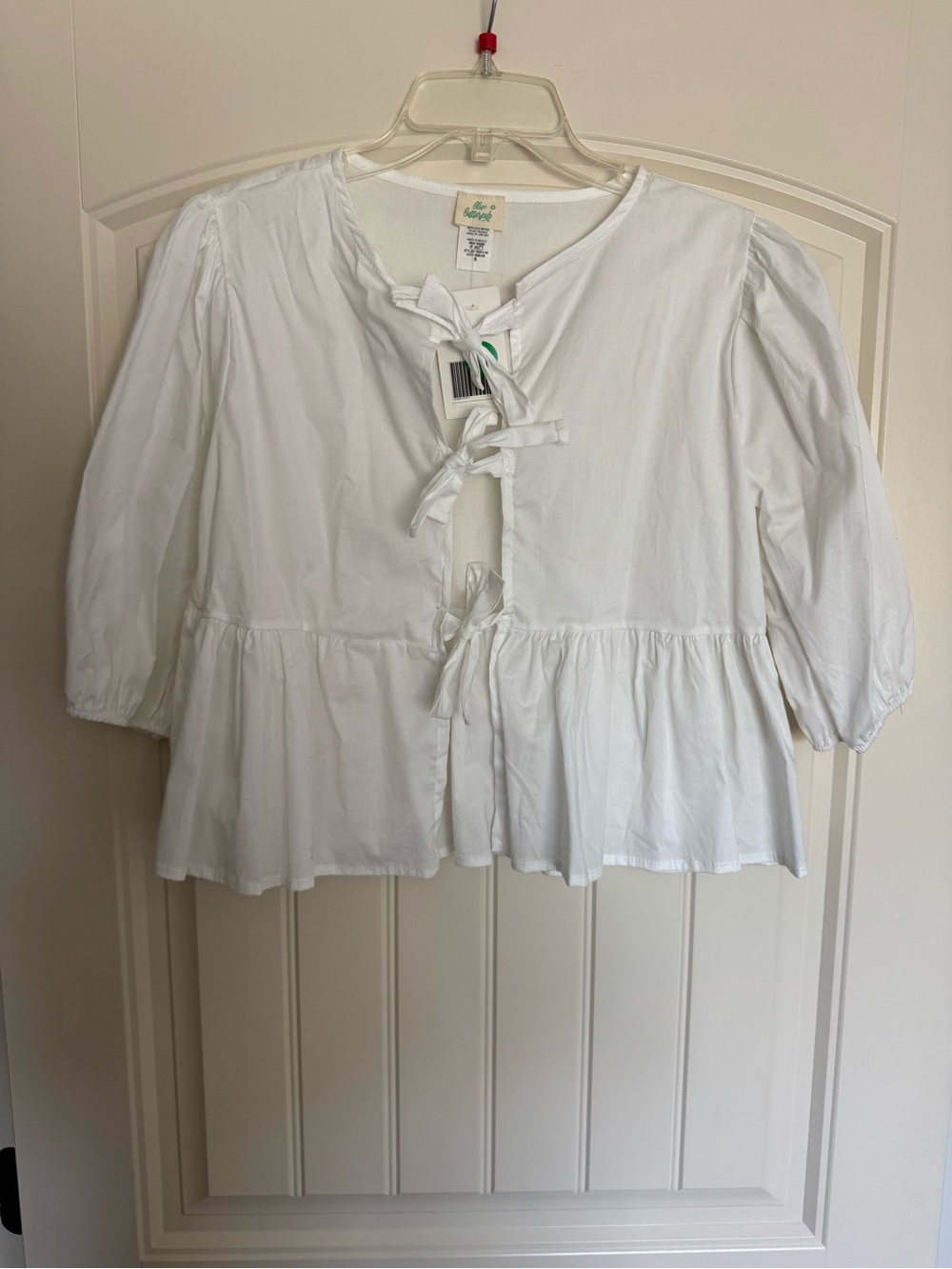 Smocked Tie-Front Peplum Top - White